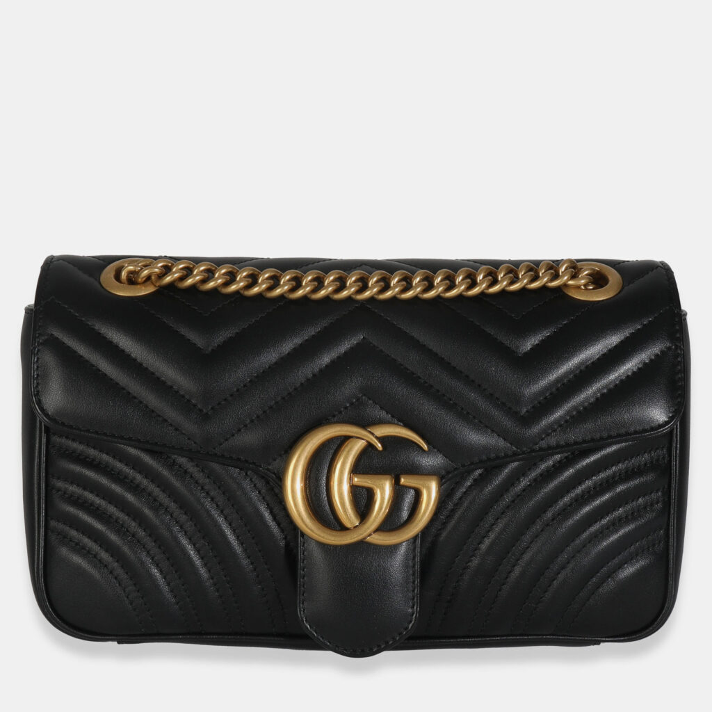 Gucci Black Calfskin Matelasse Medium GG Marmont Shoulder Bag