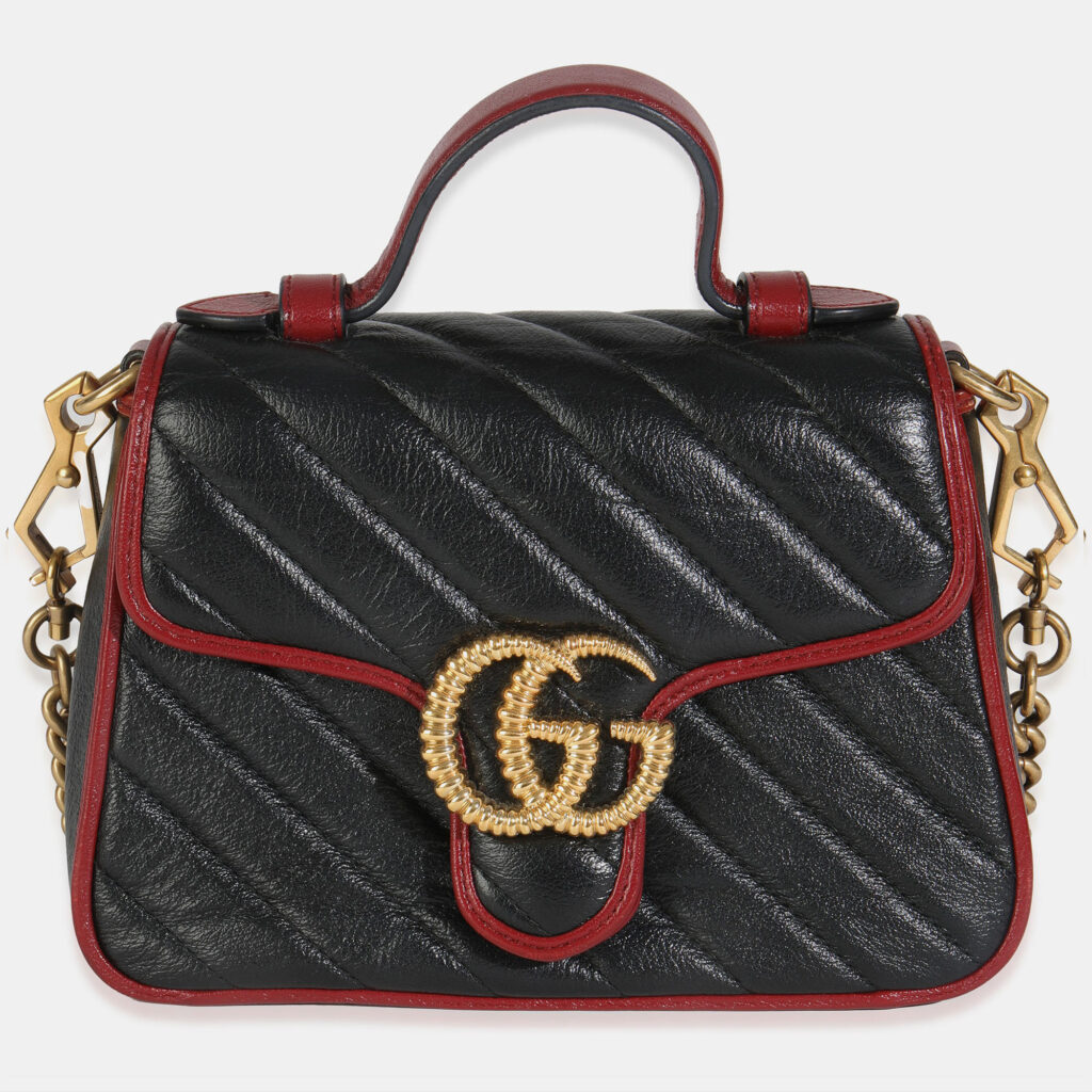 Gucci Black Vintage Effect Calfskin Matelasse Diagonal Mini Torchon GG Marmont