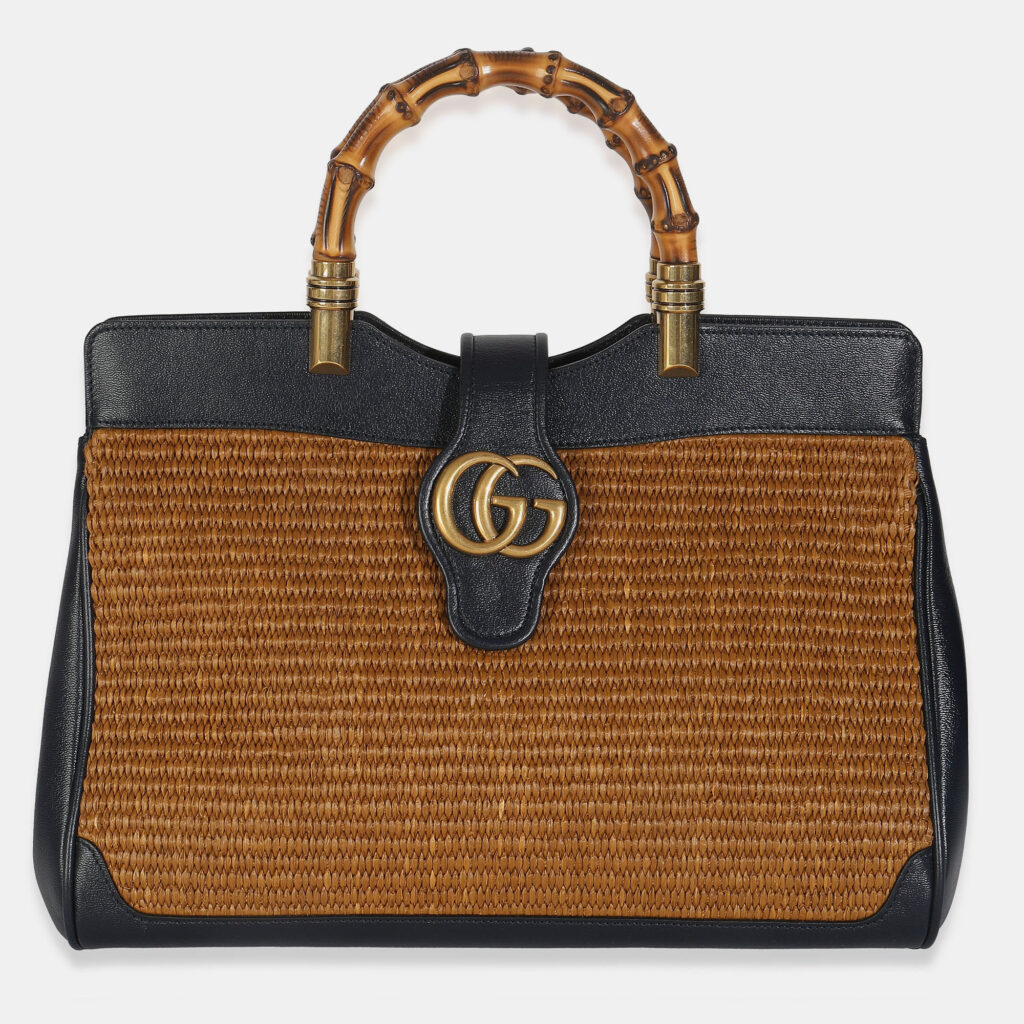 Gucci Dark Natural Blue Straw Lux New Sakai Calfskin Lux Medium Dahlia Bamboo Bag Gucci Dark Natural Blue Straw Lux New Sakai Calfskin Lux Medium Dahlia Bamboo Bag