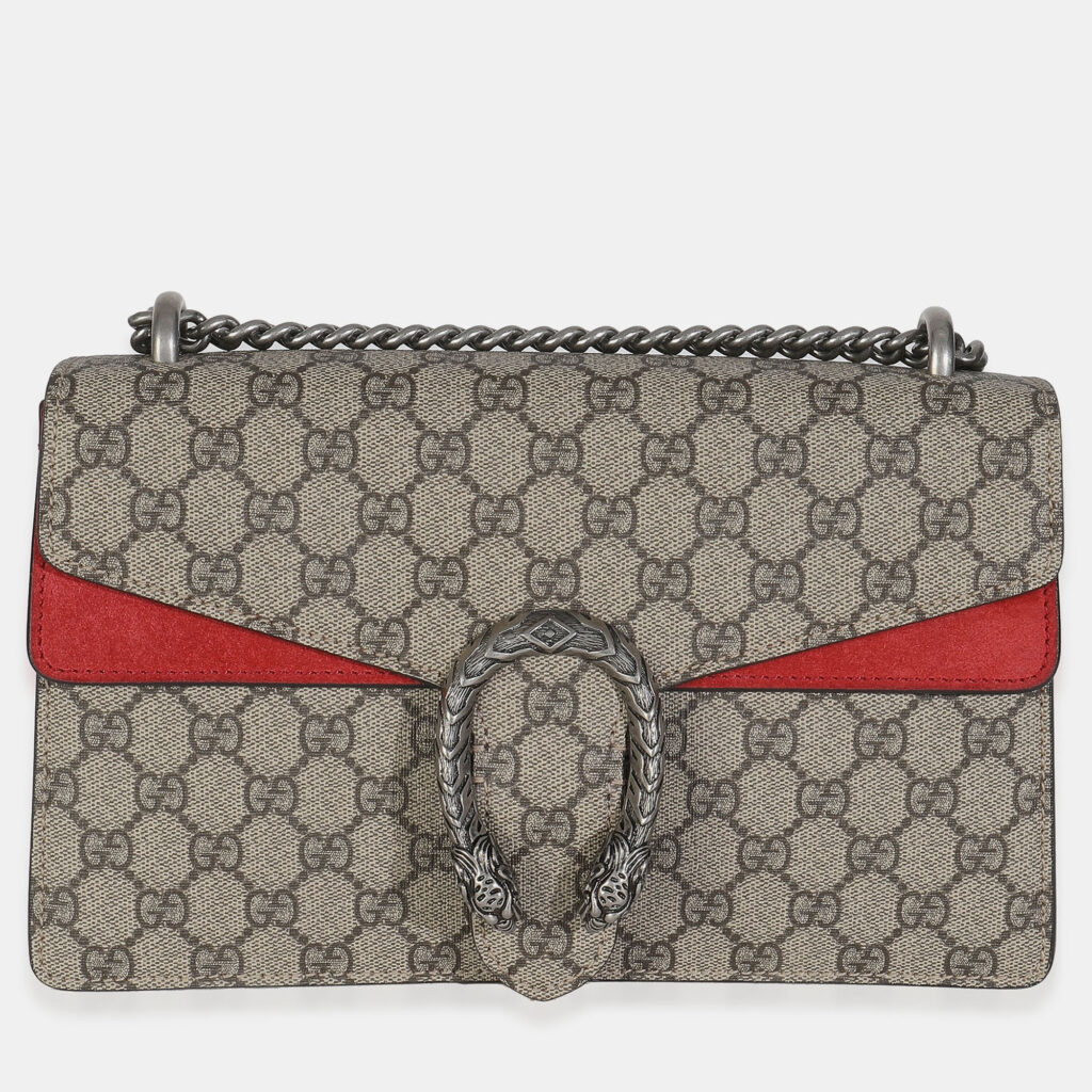 Gucci Red Beige GG Supreme Monogram Medium Dionysus Shoulder Bag