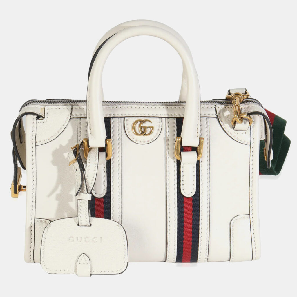Gucci Mystic White Koi Calfskin Small Bauletto Duffle Top Handle Bag