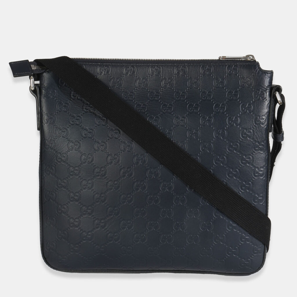 Gucci Blue Guccissima Signature Medium Flat Messenger Bag Gucci Blue Guccissima Signature Medium Flat Messenger Bag