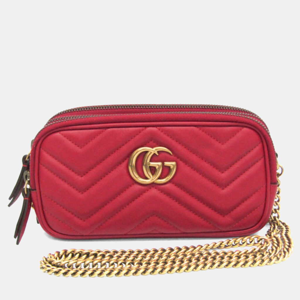 Gucci GG Marmont Leather Shoulder Bag Red Color Gucci GG Marmont Leather Shoulder Bag Red Color