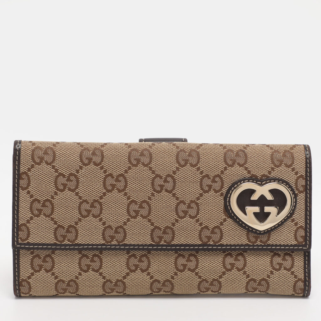 Gucci Beige/Brown GG Canvas Lovely Heart Continental Wallet