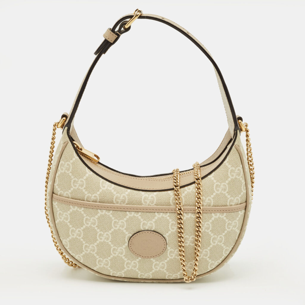 Gucci Beige/Off White GG Supreme Canvas Mini Half Moon Shoulder Bag