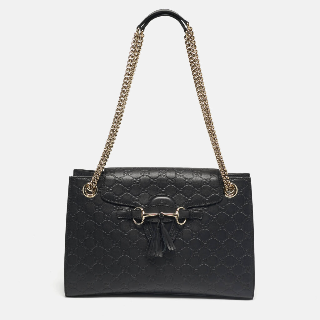 Gucci Black Guccissima Leather Large Emily Chain Shoulder Bag Gucci Black Guccissima Leather Large Emily Chain Shoulder Bag