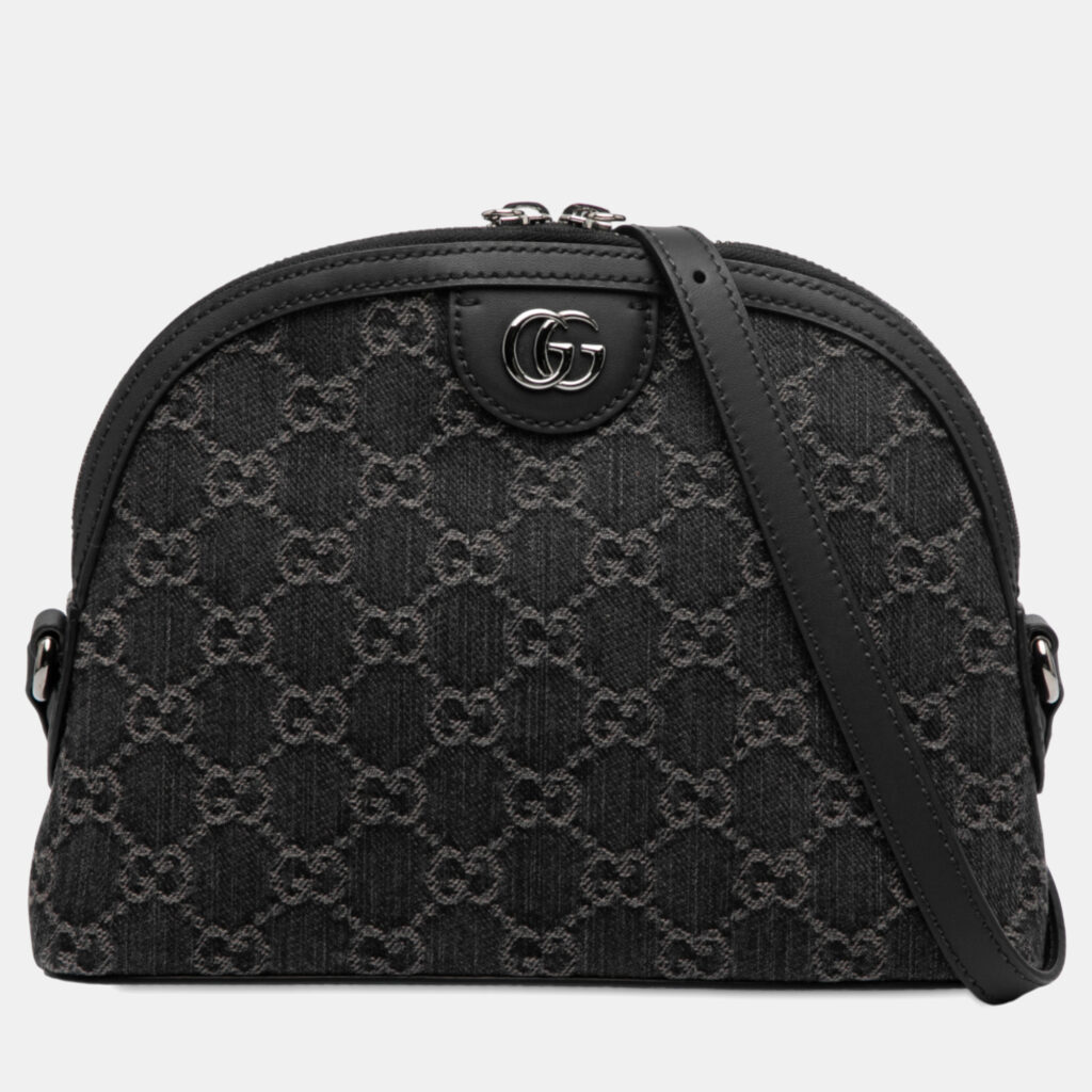 Gucci Black Small GG Denim Ophidia Dome Crossbody