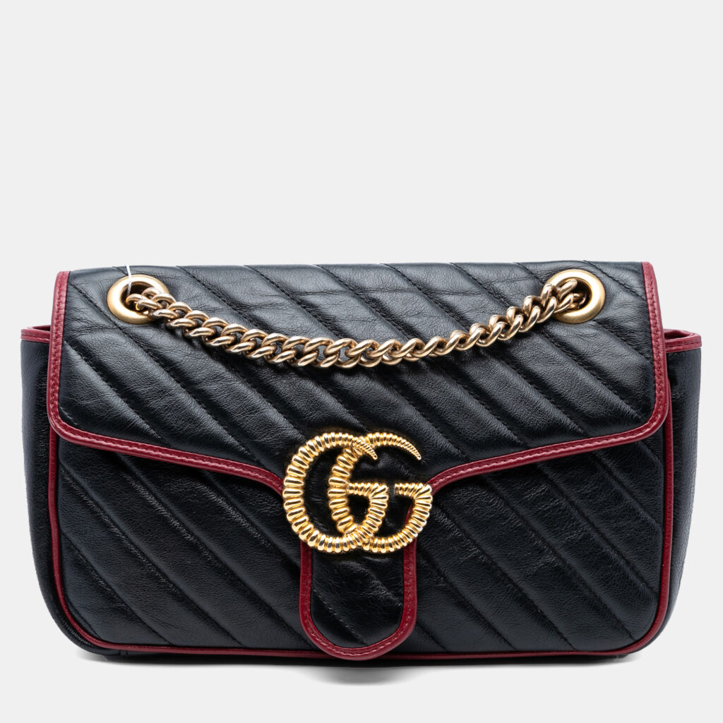 Gucci Black Medium GG Marmont Matelasse Diagonal Leather Torchon Shoulder Bag