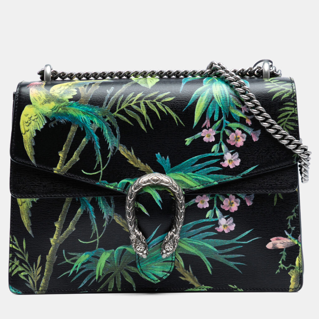 Gucci Black Medium Leather Tropical Print Dionysus Shoulder Bag