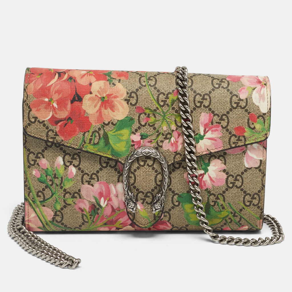 luxury-women-gucci-used-handbags-p1236515-008-1.jpg Gucci Old Rose/Beige GG Supreme Canvas Dionysus Blooms Wallet on Chain