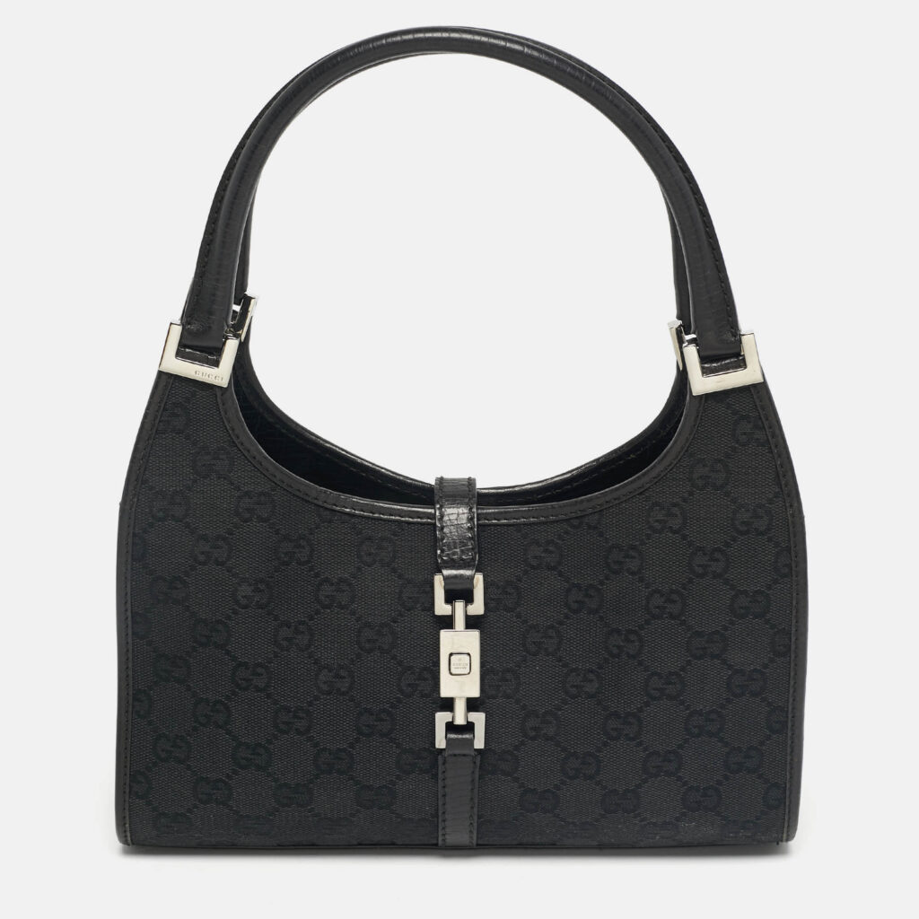 Gucci Black GG Canvas and Leather Jackie Bardot Bag Gucci Black GG Canvas and Leather Jackie Bardot Bag