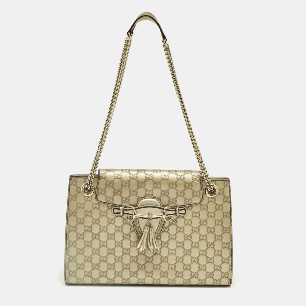 Gucci Pale Gold Guccissima Leather Large Emily Chain Shoulder Bag Gucci Pale Gold Guccissima Leather Large Emily Chain Shoulder Bag