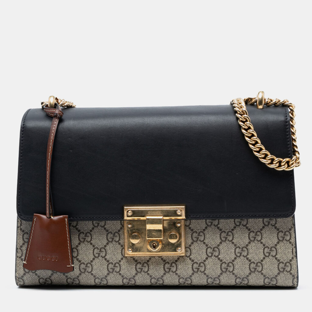 luxury-women-gucci-used-handbags-p1237435-003-1.jpg Gucci Beige Brown Medium GG Supreme Padlock Shoulder Bag
