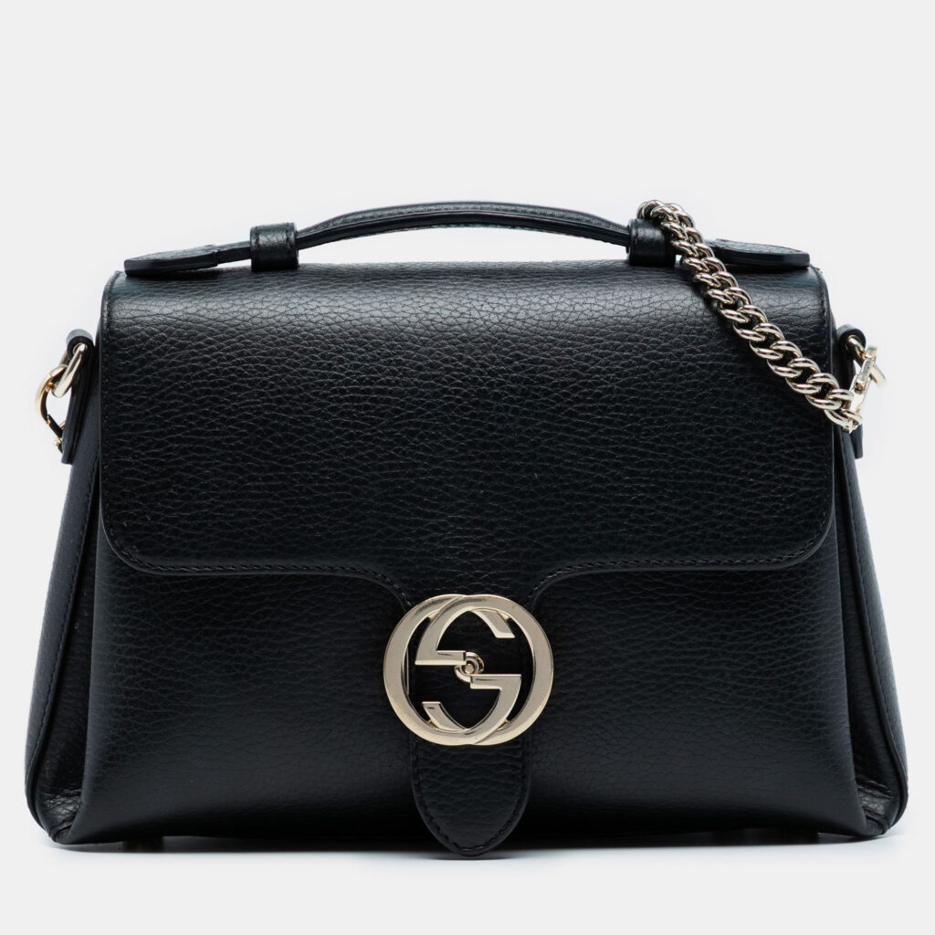 Gucci Black Small Dollar Calf Interlocking G Satchel