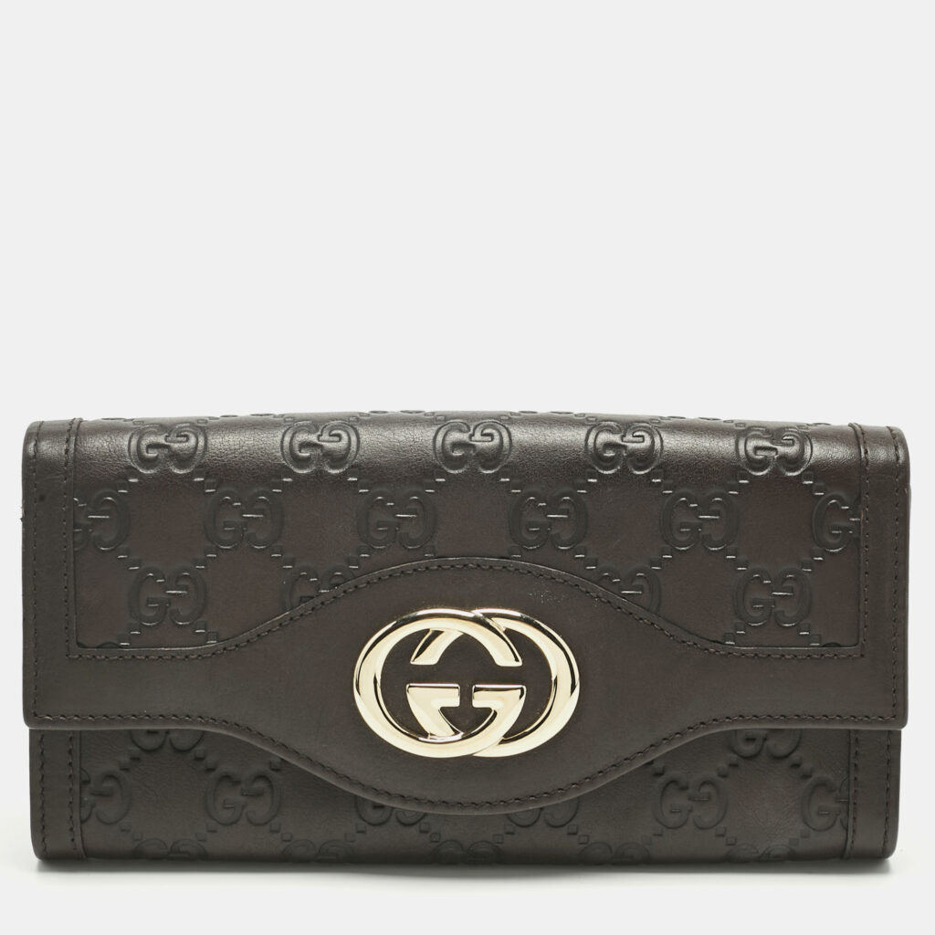 Gucci Dark Brown Guccissima Leather Interlocking G Continental Wallet