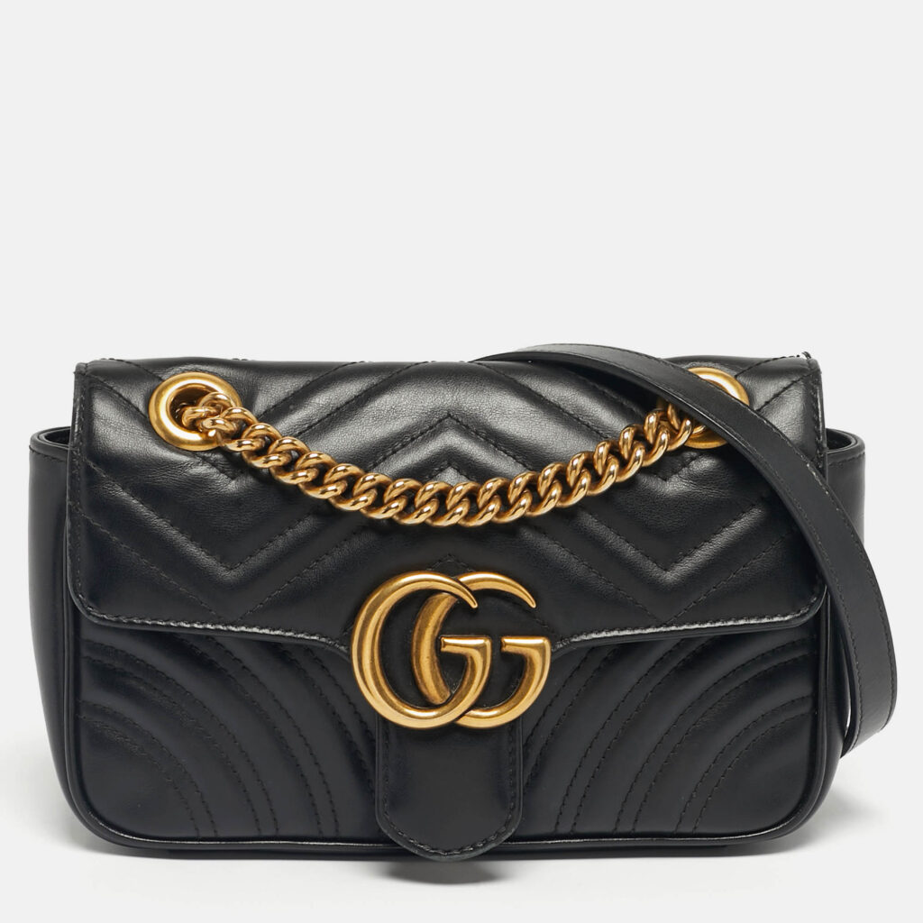 Gucci Black Matelassé Leather Mini GG Marmont Shoulder Bag Gucci Black Matelassé Leather Mini GG Marmont Shoulder Bag