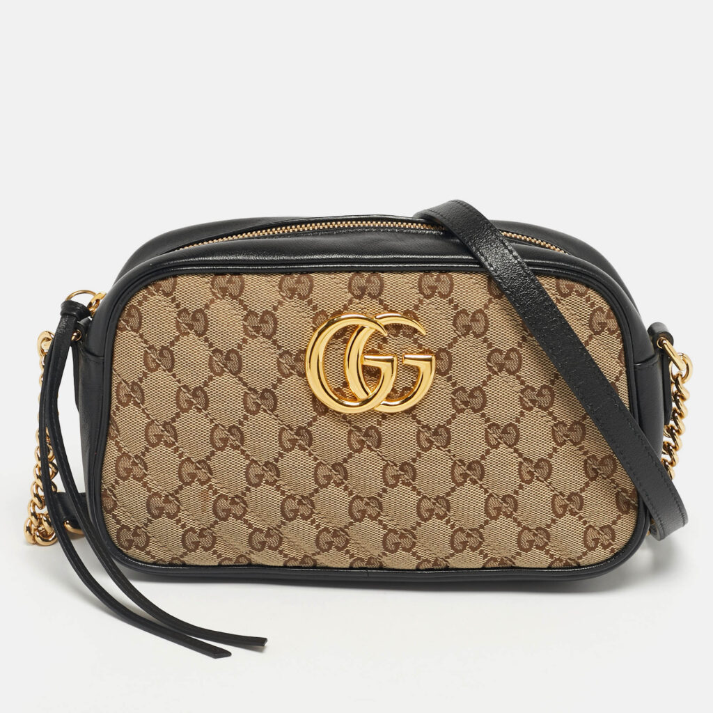 Gucci Black/Beige GG Canvas and Leather Small GG Marmont Camera Bag Gucci Black/Beige GG Canvas and Leather Small GG Marmont Camera Bag