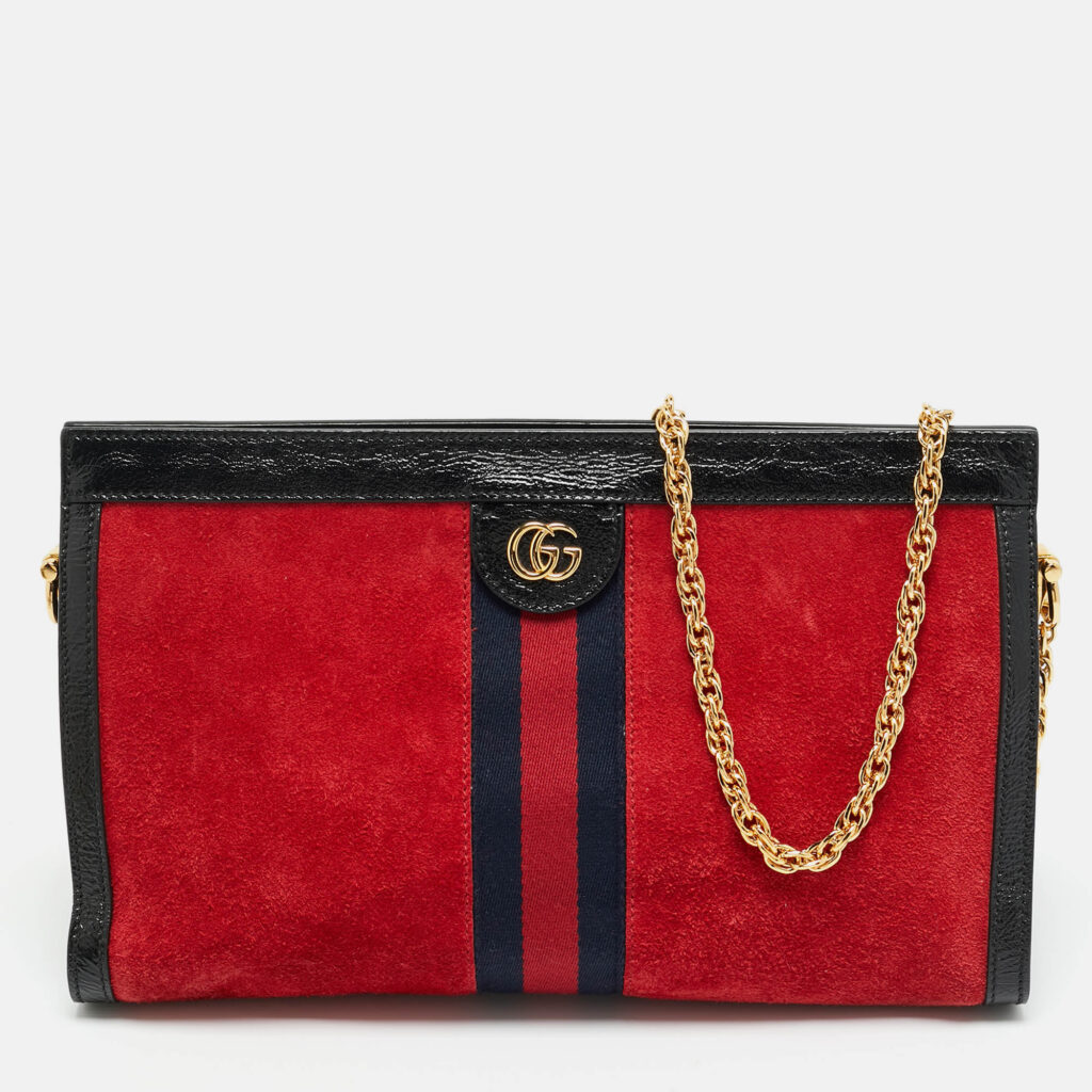 Gucci Red/Black Suede and Patent Leather Medium Ophidia Chain Shoulder Bag Gucci Red/Black Suede and Patent Leather Medium Ophidia Chain Shoulder Bag