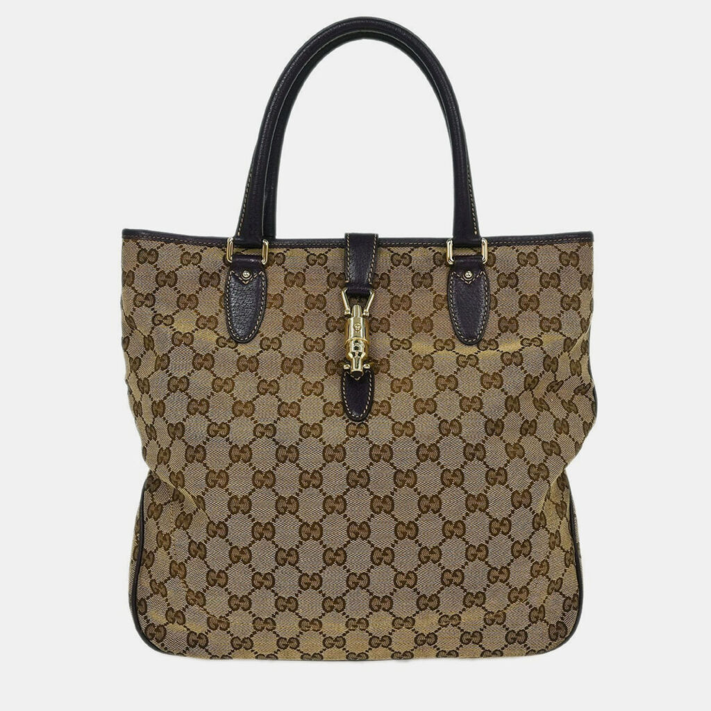 luxury-women-gucci-used-handbags-p1238333-008-1.jpg Gucci Brown Beige Jackie Tote Bag
