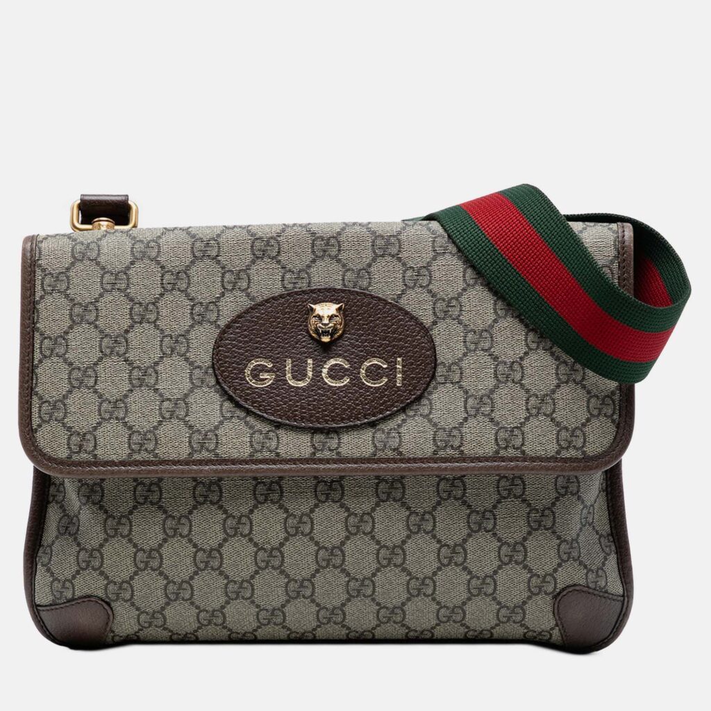 Gucci Brown Medium GG Supreme Web Neo Vintage Double Flap Messenger Bag