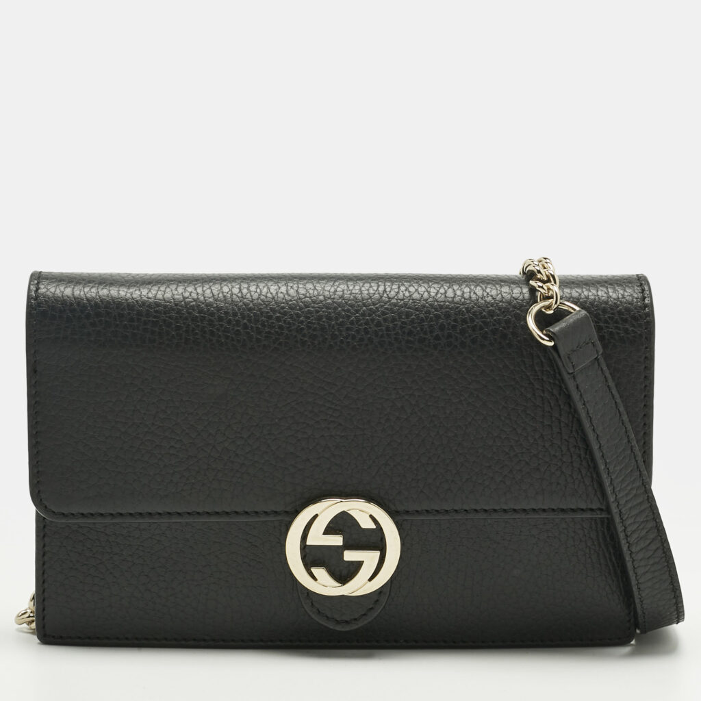 Gucci Black Leather Interlocking G Wallet On Chain Gucci Black Leather Interlocking G Wallet On Chain
