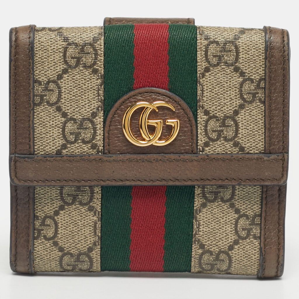 Gucci Beige/Ebony GG Supreme Canvas and Leather Ophidia French Wallet Gucci Beige/Ebony GG Supreme Canvas and Leather Ophidia French Wallet