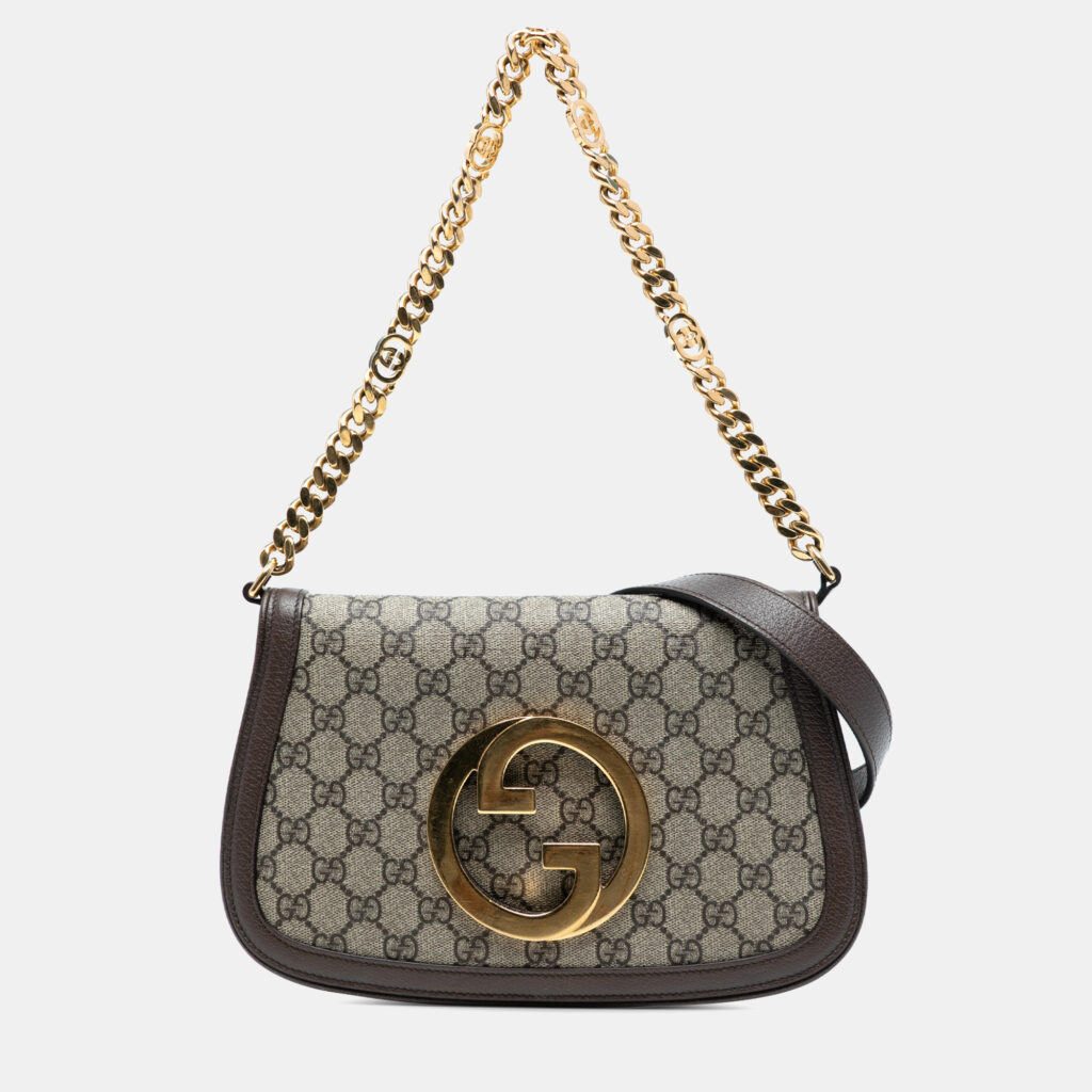 Gucci Beige Brown Small GG Supreme Blondie Chain Satchel Gucci Beige Brown Small GG Supreme Blondie Chain Satchel