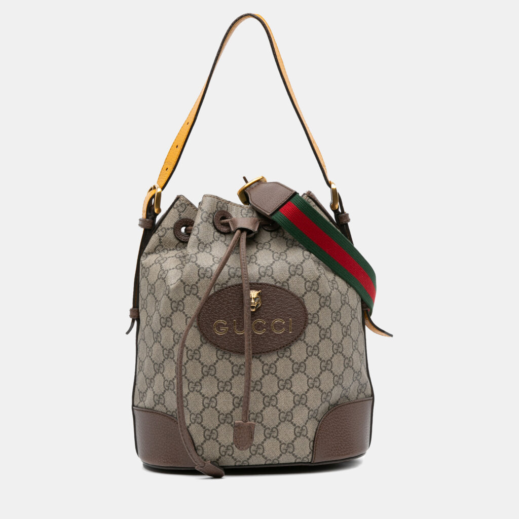 Gucci Beige/Brown GG Supreme Neo Vintage Drawstring Bucket Bag