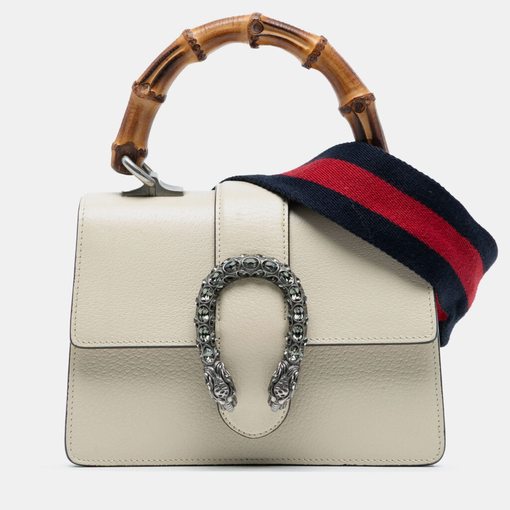 Gucci White Mini Leather Bamboo Dionysus Web Satchel Gucci White Mini Leather Bamboo Dionysus Web Satchel