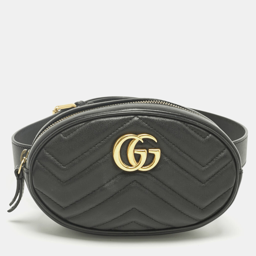 luxury-women-gucci-used-handbags-p1241036-007-1.jpg Gucci Black Matelassé Leather Mini GG Marmont Belt Bag