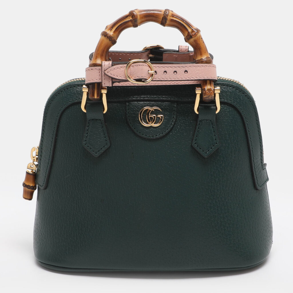 Gucci Green Leather Mini Bamboo Diana Dome Satchel