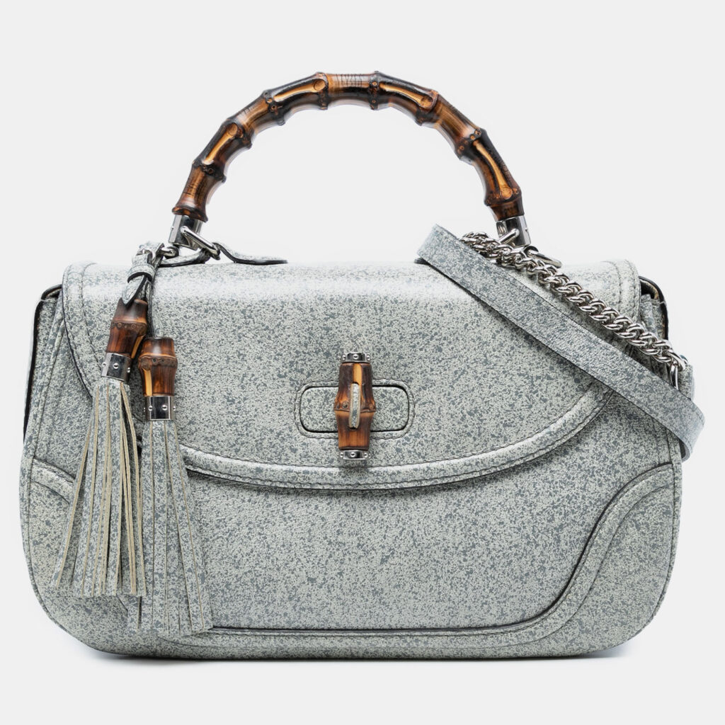 Gucci Grey Large Speckled Leather New Bamboo Top Handle Bag Gucci Grey Large Speckled Leather New Bamboo Top Handle Bag