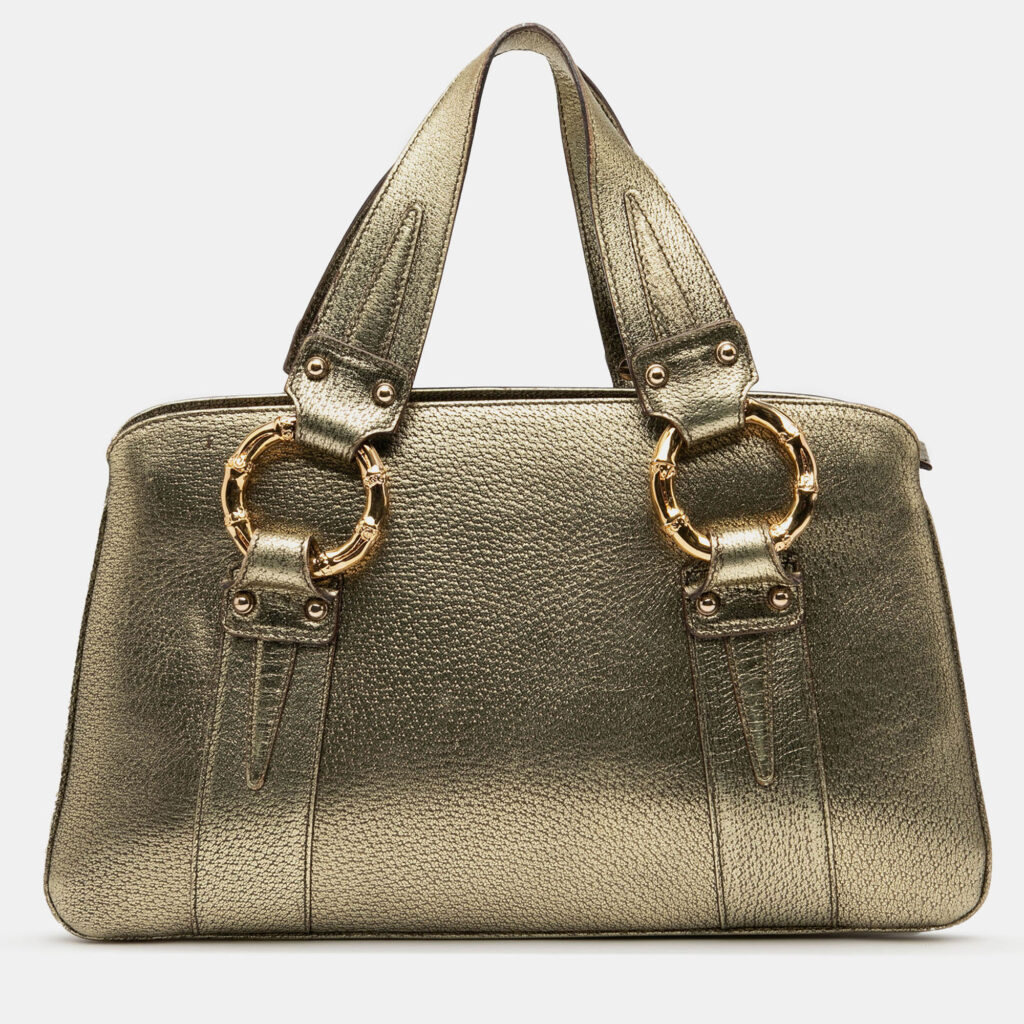 Gucci Gold Metallic Calfskin Metal Bamboo Handbag Gucci Gold Metallic Calfskin Metal Bamboo Handbag
