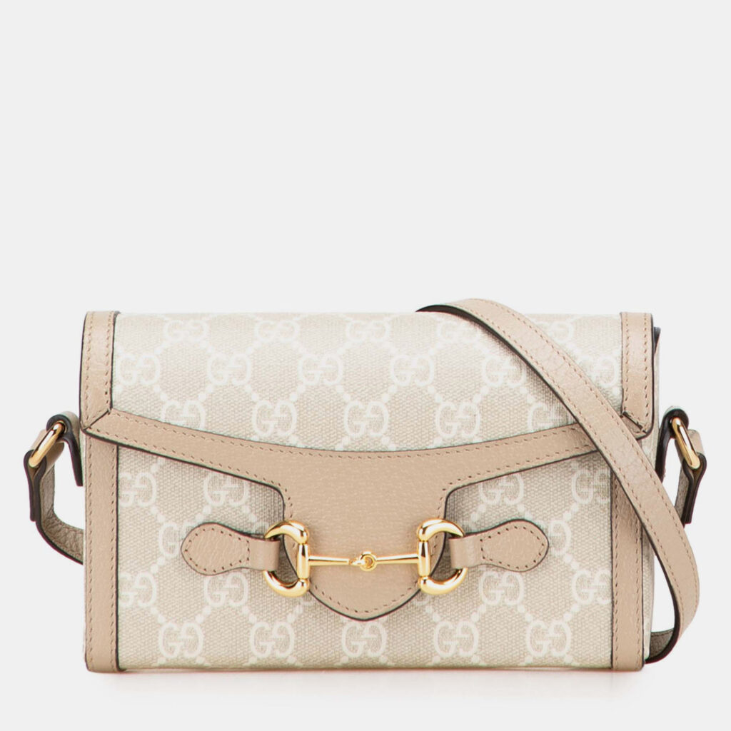 Gucci Beige Brown Mini GG Supreme Horsebit 1955 Crossbody