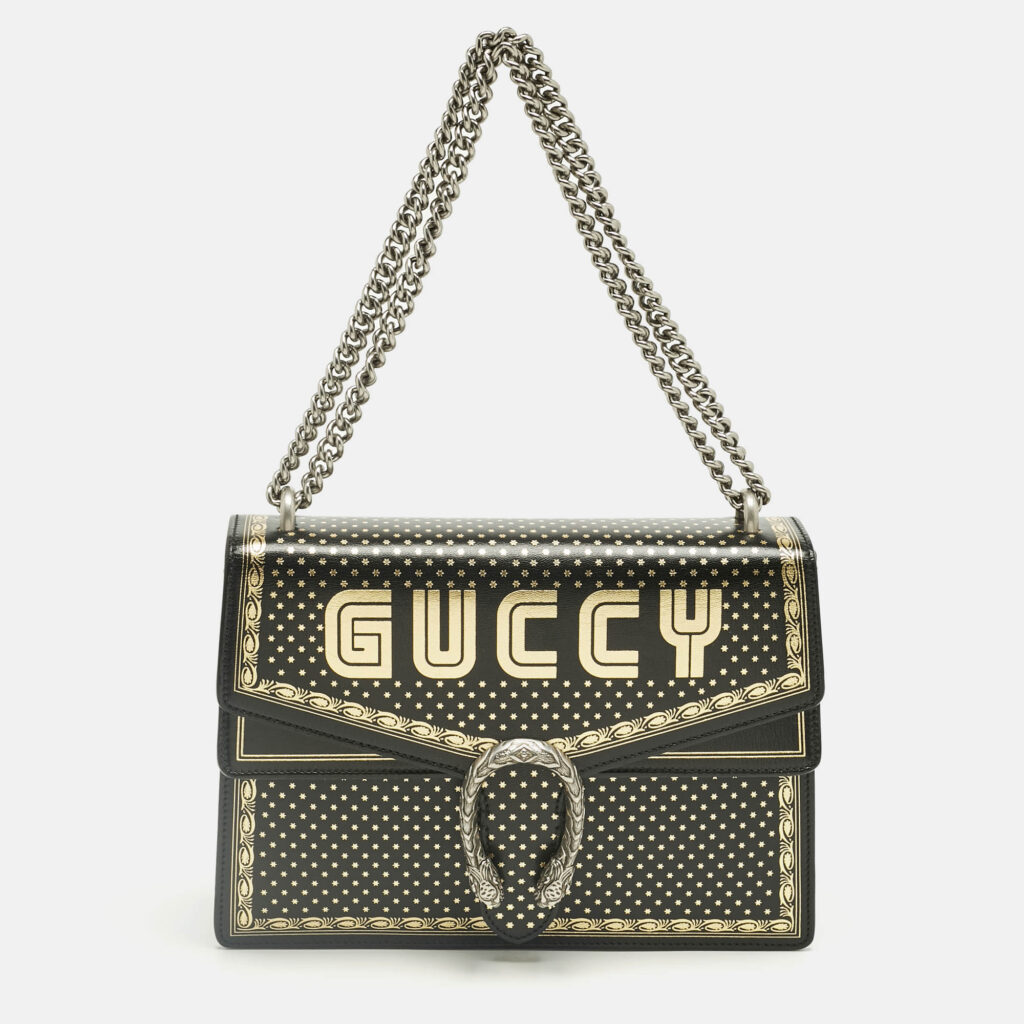 Gucci Black/Gold Leather Medium Guccy Dionysus Shoulder Bag