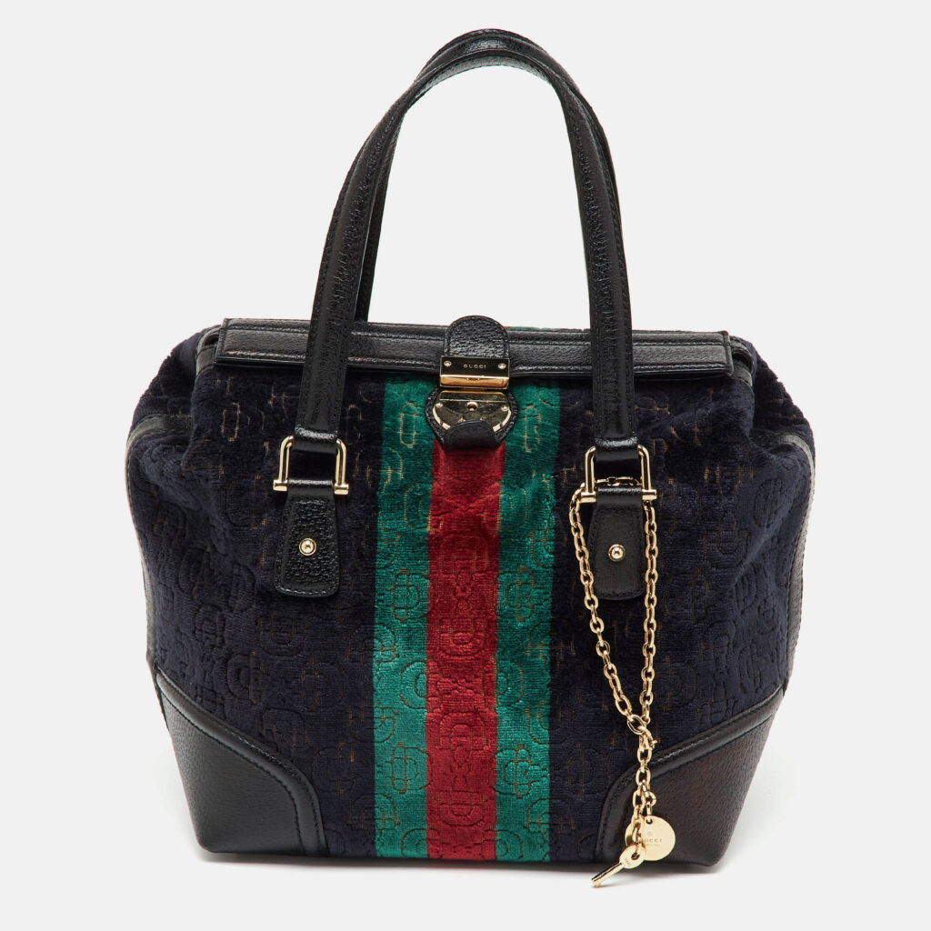 Gucci Multicolor Leather and Velvet Horsebit Embossed Velour Web Treasure Satchel Gucci Multicolor Leather and Velvet Horsebit Embossed Velour Web Treasure Satchel