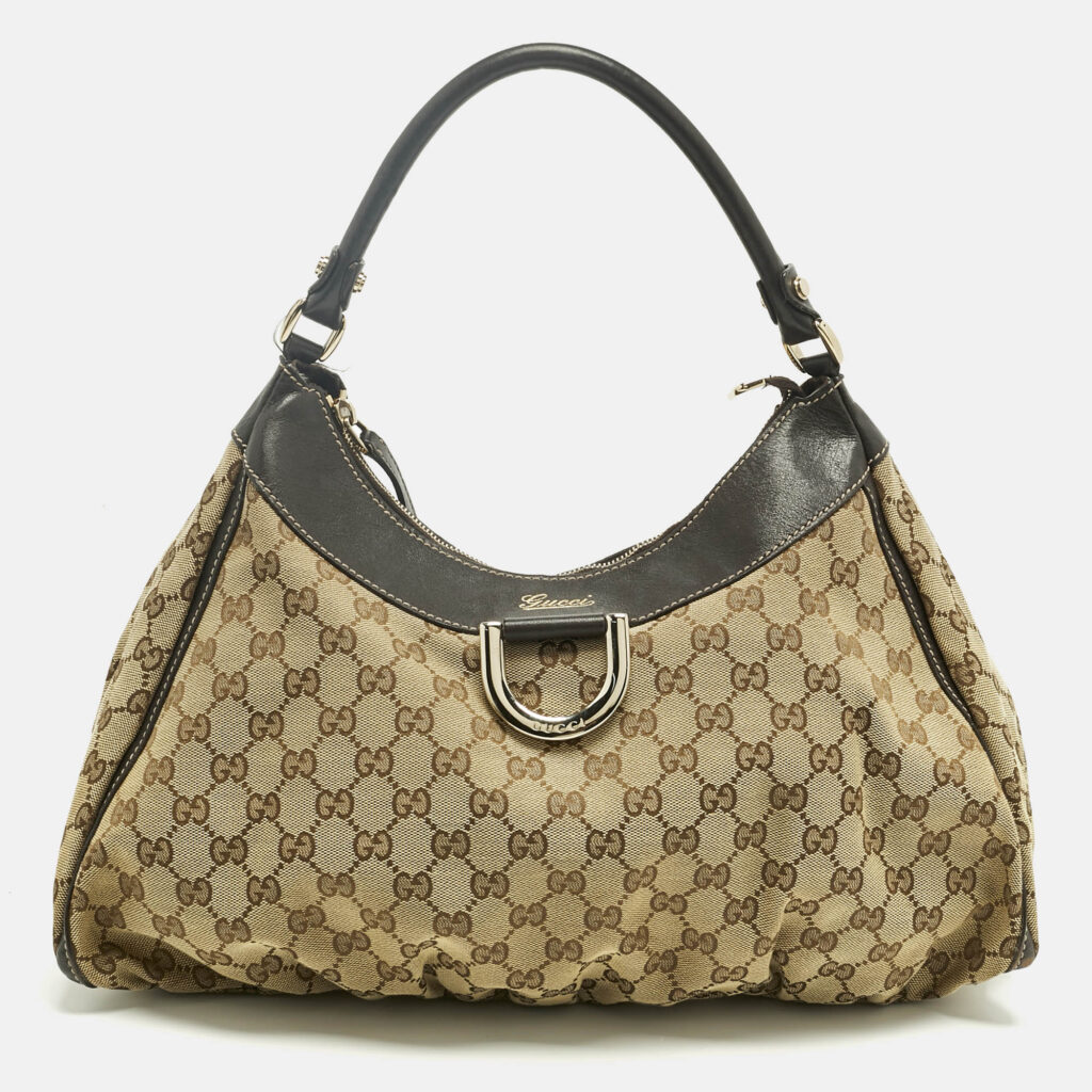Gucci Brown/Beige GG Canvas and Leather Abbey D-Ring Hobo Gucci Brown/Beige GG Canvas and Leather Abbey D-Ring Hobo