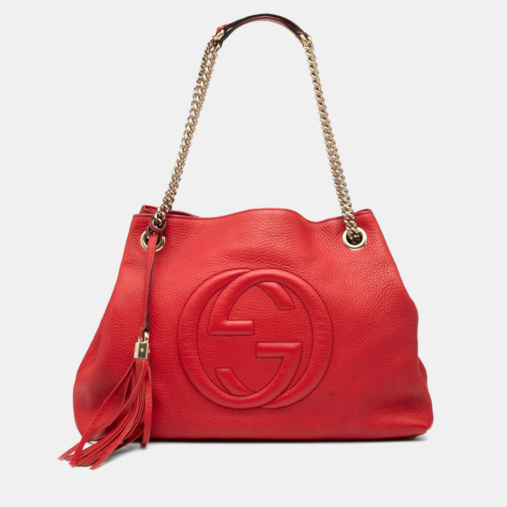 Gucci Red Medium Leather Soho Chain Tote Gucci Red Medium Leather Soho Chain Tote