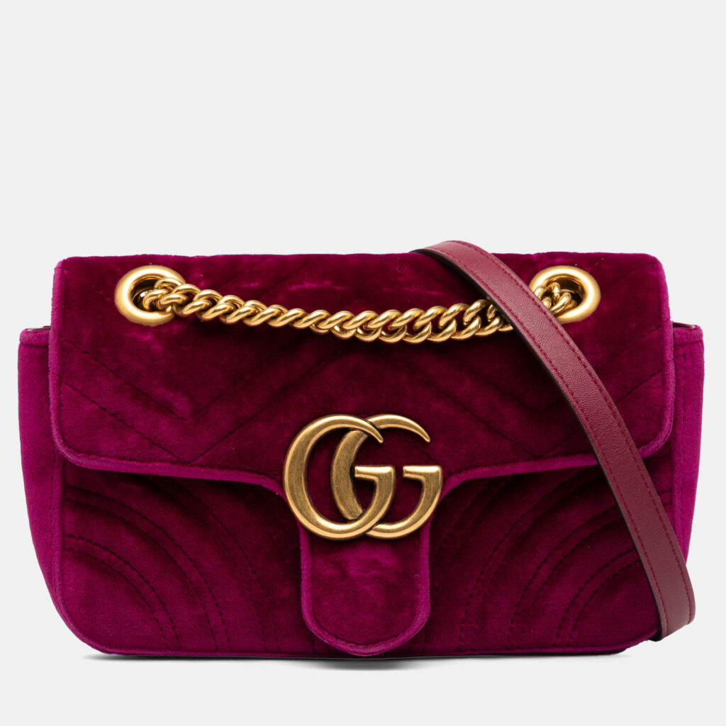 Gucci Purple Small GG Marmont Matelasse Velvet Shoulder Bag Gucci Purple Small GG Marmont Matelasse Velvet Shoulder Bag