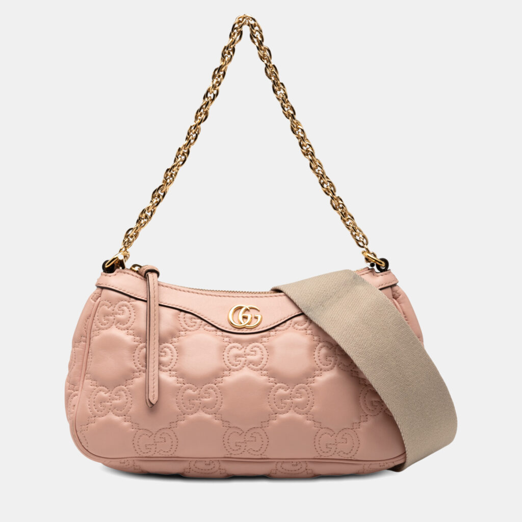 luxury-women-gucci-used-handbags-p1241873-004.jpg Gucci Pink Small GG Matelasse Leather Satchel