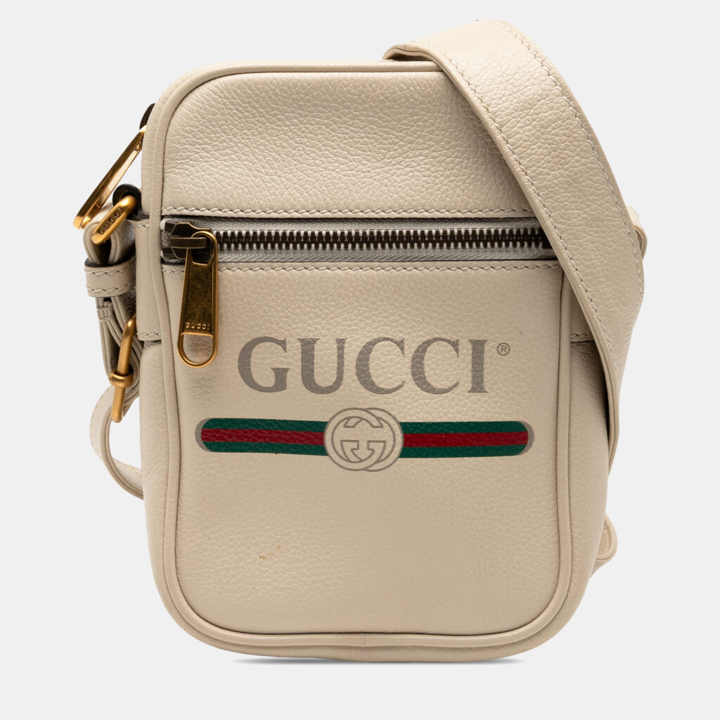 Gucci White Mini Grained Calfskin Logo Crossbody Gucci White Mini Grained Calfskin Logo Crossbody