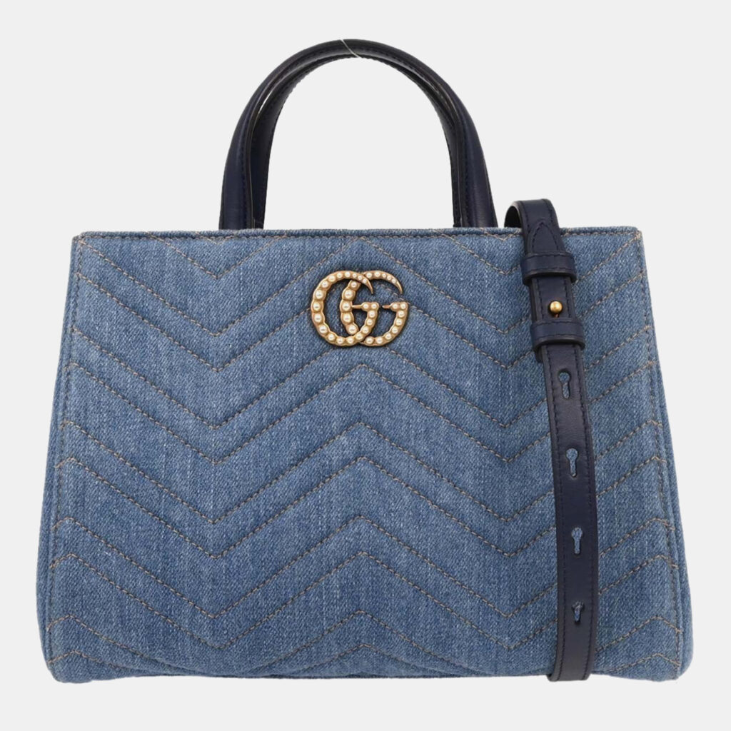 Gucci Blue Denim Marmont 2way Handbag Gucci Blue Denim Marmont 2way Handbag
