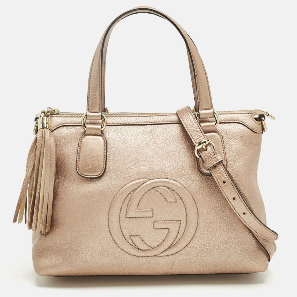 Gucci Rose Gold Leather Soho Working Tote Gucci Rose Gold Leather Soho Working Tote