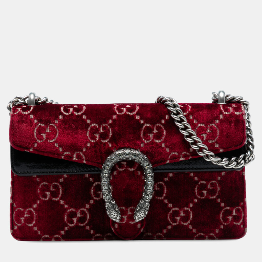 Gucci Red Medium GG Velvet Dionysus Crossbody Gucci Red Medium GG Velvet Dionysus Crossbody