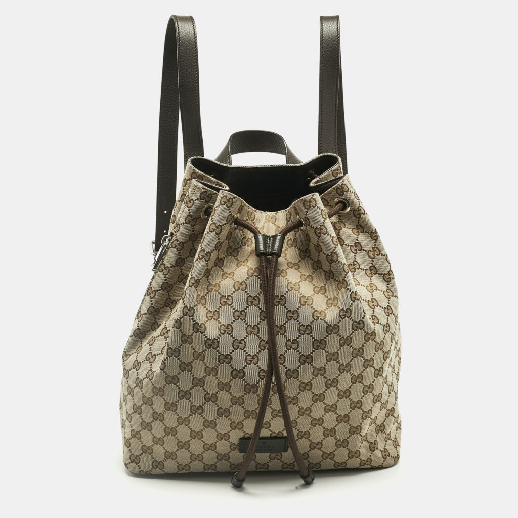 Gucci Beige/Brown GG Canvas and Leather Drawstring Backpack Gucci Beige/Brown GG Canvas and Leather Drawstring Backpack