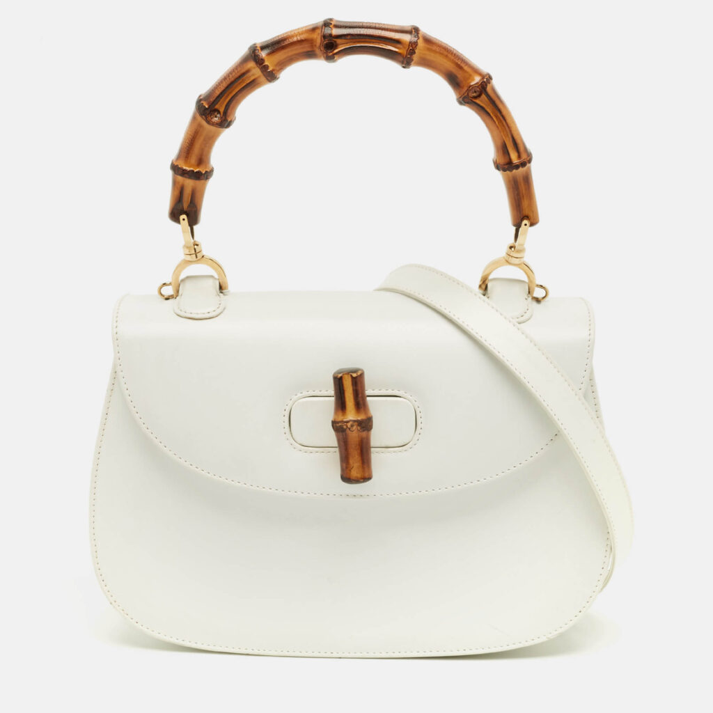Gucci White Leather Centennial Bamboo Top Handle Bag Gucci White Leather Centennial Bamboo Top Handle Bag