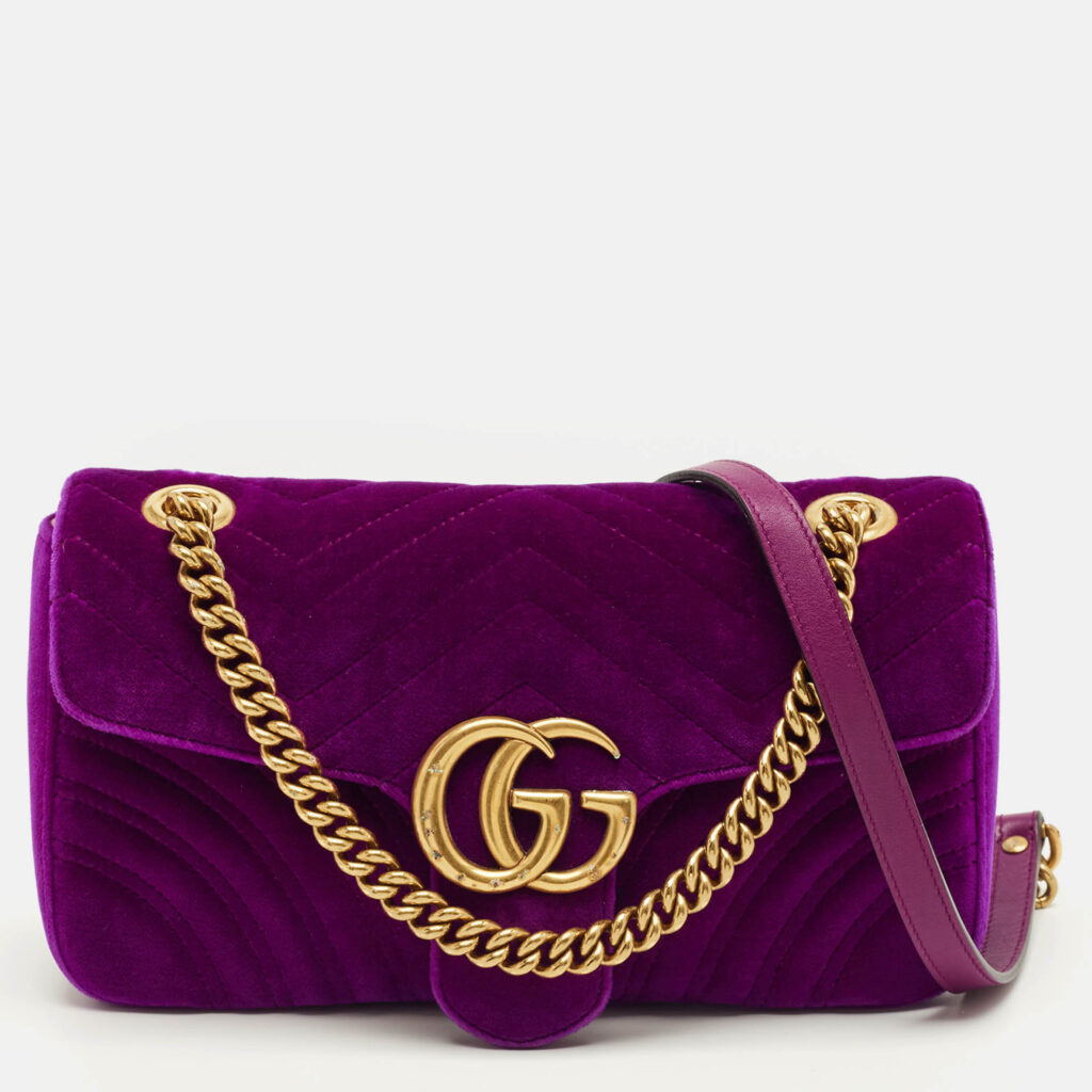 Gucci Purple Matelasse Velvet Small GG Marmont Shoulder Bag Gucci Purple Matelasse Velvet Small GG Marmont Shoulder Bag