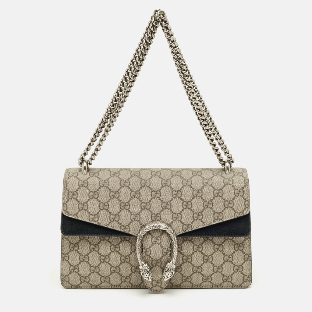 Gucci Beige/Black GG Supreme Canvas and Suede Small Dionysus Shoulder Bag Gucci Beige/Black GG Supreme Canvas and Suede Small Dionysus Shoulder Bag