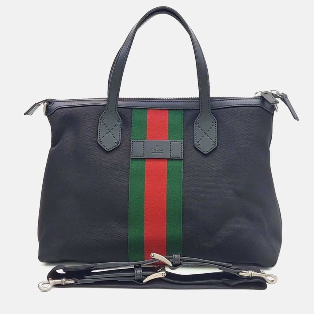 Gucci Black Leather Techno Web Canvas Tote and Shoulder Bag Gucci Black Leather Techno Web Canvas Tote and Shoulder Bag