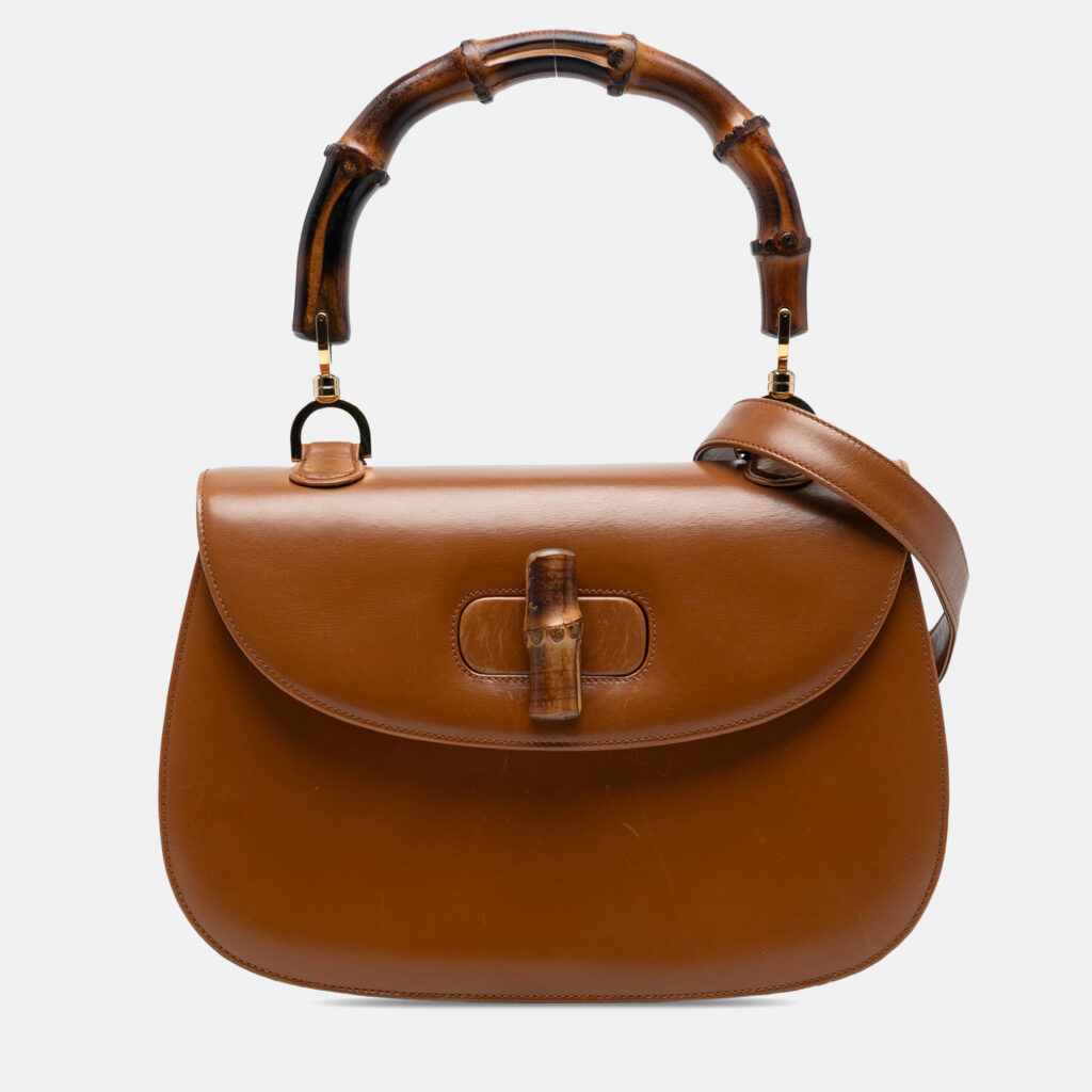 Gucci Brown Small Grained Calfskin Bamboo Top Handle Bag Gucci Brown Small Grained Calfskin Bamboo Top Handle Bag